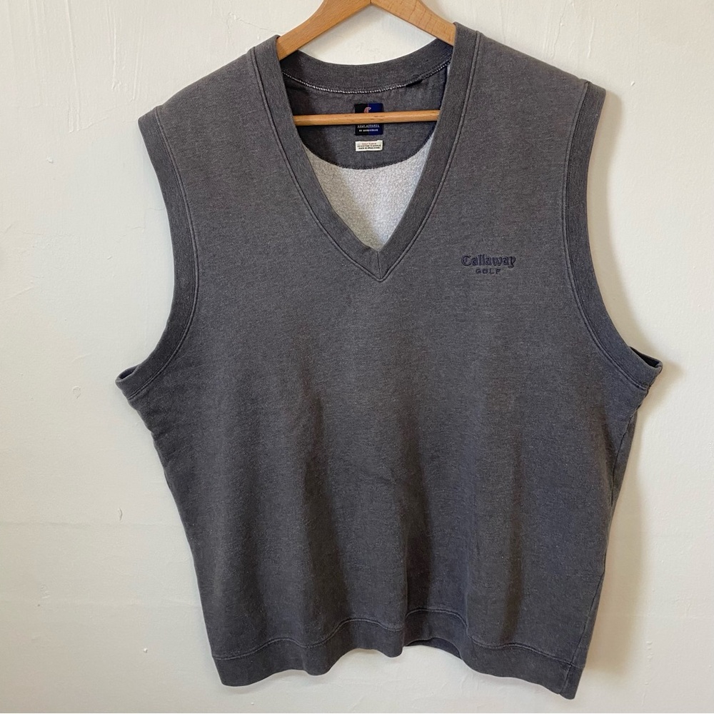 Vintage Callaway Golf Fleece Vest Gray V Neck Sleeveless Mens XL